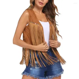 Chalecos de mujer Deerskin Terciopelo Sin hebilla Chaleco de longitud media Chaqueta Top Abrigo con flecos