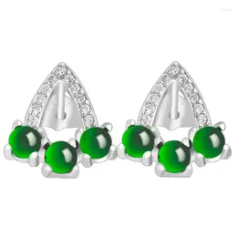 Dingle örhängen s925 silver inlagd naturlig en varor jade solgrön triangel mode kvinnors smycken