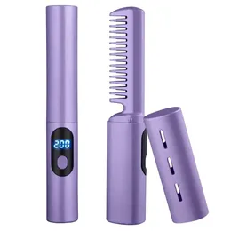 2 in 1 Lazy Straightener Hair Comb 휴대용 미니 USB 충전식 헤어 스트레이트너 빠른 가열 헤어 스타일링 도구 231227