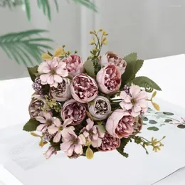 Dekorative Blumen Faux Blum Arrangements Künstliche Stängel elegant realistische Seidenrose Arrangement für Home Wedding Decoration Dining