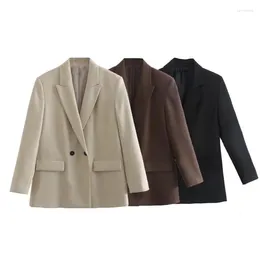 Meninas femininas Mulheres 2024 Moda Bedida dupla Blazer Blazer Coat vintage Bolsos de manga comprida