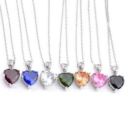 New Luckyshine 12 PCs Love Heart Mix Color Morganite Peridot Citrine Gems Silver Wedding Party Gift Pinging Colares com Chain272p
