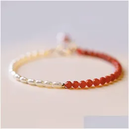 Corrente Natural Sul Ágata Vermelha Frisada Pulseira Pequena 2mm Arroz Pérola Elástica Pulseiras Para Mulheres Moda Jóias Drop Entregar Dhgarden Dhayw