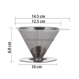 Kaffeefilter Übergießen Kaffeefilter Edelstahl Wiederverwendbarer Tropfhalter Kegeltrichter Korb Mesh Sieb Lx3603 Drop Lieferung H Dh7Si