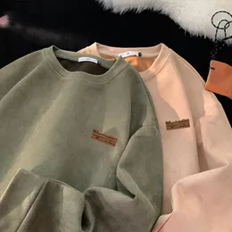 Tfetters 2023 Suede Sweatshirt Mens Autumn Winter Retro Japan Pullover långärmad brev Streetwear O Neckkläder för män 231228