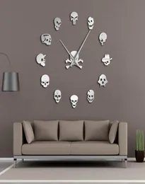 Olika skallehuvuden DIY Horror Wall Art Giant Wall Clock Big Needle Frameless Zombie Heads Large Wall Watch Halloween Decor 20118124446