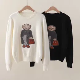Women's Sweaters Spring Wear Thin Round Neck Little Bear Embroidered Slim Knitwear Pullover Top Soft Glutinous Lazy Sweater