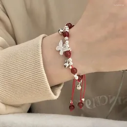 Bracelets de charme requintado cor prata de borboleta exclusiva estilo chinês corda vermelha ajustável com acessórios de borboletas