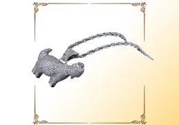 Shiny Trendy Goat Animal Pendant Necklace Charms For Men Women Gold Silver Color Cubic Zircon Hip Hop Jewelry1947361