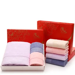 Towels Set with Gift Box 3-Piece-Set 32 Strands Cotton Bath Towel and Washcloths Pure Color Soft Absorbent for Gift or Household MHY011