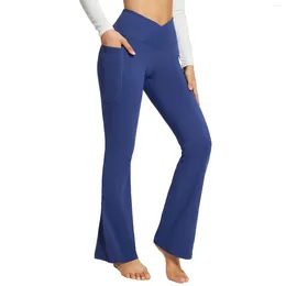 Calças ativas moda feminina sexy yoga cintura alta cruz perna larga cor sólida exercício esporte treino streetwear 2023