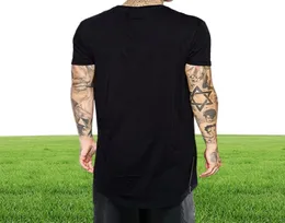 新しい衣料品メンズブラックロングTシャツジッパーヒップホップロングライン特別長さのトップスTシャツのためのTee Tシャツ