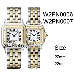 Ny W2PN0006 W2PN0007 Två ton Yellow Gold 27mm 22mm White Dial Swiss Quartz Womens Watch Ladies Rostfritt Steel Watches 10 Pureti279i