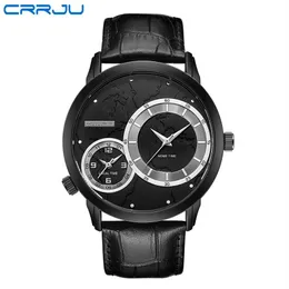 CRRJU montre de Sport mode décontracté hommes montres haut de gamme en cuir de luxe affaires montre à Quartz hommes montre-bracelet Relogio Masculino208i