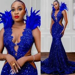 2024 ASO ebi Royal Blue Blue Blue Prom Dress Crystals Beaded Evernic Formal Party Second Recestent Birthday Engagement Gowns Robe De Soiree ZJ391