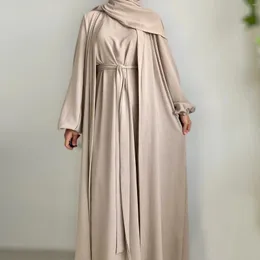 Etniska kläder Abaya Set Crinkle Fabric Open Inner Long Dress Islamic Muslim Women Dresses Turkish Kaftan Ramadan Eid