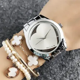 Mode Top Brand Women Lady Girl Heart-Shaped Hollow Dial Style Metal Steel Band Quartz Wrist Watch M60193e