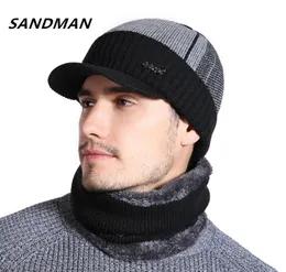 Sandman högkvalitativ bomullsbotten Brim Winter Hats Skallies Beanies For Men Women Wool Scarf Caps Mask Gorras Bonnet Sticked Hat6159524