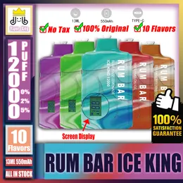 Original RUM BAR ICE KING 12000 12K Puff 12000 12K Rechargeable E Cigarette Disposable Vape Pen 20ml Pre-Filled 550mAh Battery VS QST ELF WORLD Crystal Shell