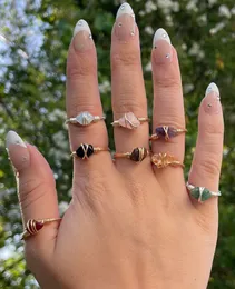 Kryształowy pierścień Dainty Crystal Drut owinięte pierścienie Unikalne pierścienie kamieni szlachetnych dla kobiet