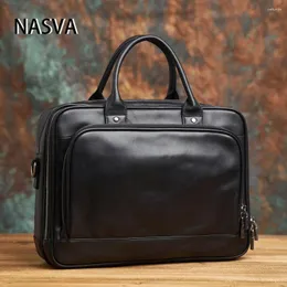 Briefas Bolsa de couro genuíno da NASVA Genuíno Bolsa de Mensageiro Retro de Mensageiro Casual Casual Computador Multifuncional