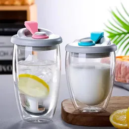 Doppelschichtiger Glasbecher, eiförmiger Silikon-Milchbecher, kreative Kaffeetasse für zu Hause, isolierter Saft-Glasbecher