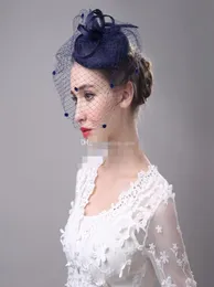 Elegant Wedding Party Bridal Headdress Church Hats Bridal Hats Cheap Handmade Custom Navy Blue Hat Kentucky Derby Hats1079801