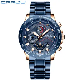 Top Luxury Brand CRRJU New Men Watch Fashion Sport Waterproof Chronograph Male Satianless Steel Wristwatch Relogio Masculino nice 272S