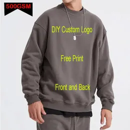DIY Custom 500GSM Heavy Weight Men's Hoodies Autumn Winter Thick Cotton Men Top Solid Color Hoodies Sweatshirt Pullover 231228
