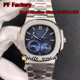 Neue PFF 40mm Sport 5712 1A-001 5712 mechanische Handaufzug Herrenuhr Mondphase Gangreserve D-blaues Zifferblatt Stahlarmband He239r