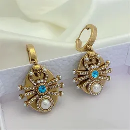 Vintage Dangle Pearl gem Pendant Earrings spider 18K gold plated high Quality Celebrity female women's Ear studs288a