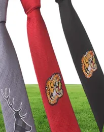 Узкий стильный галстук с вышивкой, цветок тигра, 5 см, индивидуальный узкий тонкий галстук для отдыха, красные, черные галстуки с цветочным принтом, животное8707740