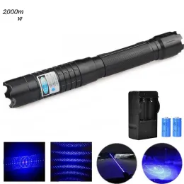 wholesale Burning Blue Laser Pointer Powerful 445nm 10000m Burns Torch 450nm Focusable Flashlight Burn Match with 5 Star Cap 220510