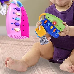 1 pc bebê colorido remoto fingir brinquedo musical chave do carro flash chaveiro presente 231228
