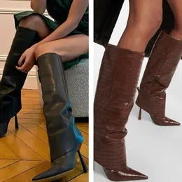 Najlepszy projektant Gia Borghini But Fashion Buto Buts nad kolanem wysokie obcasy Winted-Toe Pumps Style kostki krótkie botki dla kobiet luksusowe marka oryginalne buty 06