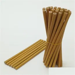 Beber palhas reutilizáveis cor amarela natural bambu bebendo sts eco amigável café leite chá st 20cm drop entrega home dhqej