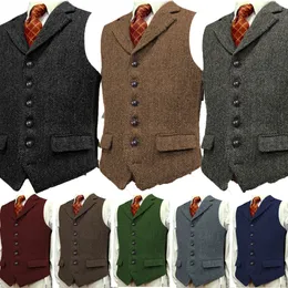 Herr ull tweed Slim fit fritid bomullsburgund Vest Gentleman Herringbone Business Brown Waistcoat Blazer för bröllopsbrud 231227