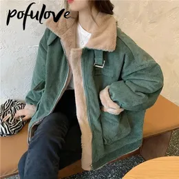 Frauen Fleece Futter Reißverschluss Lammwolle Baumwolle Mantel Herbst Winter Jacke Frauen Cord Parkas Lose Verdicken Warme Kurze 231228