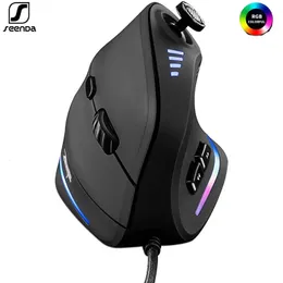 SeenDa Vertical Gaming Mouse Wired RGB Ergonomic USB Joystick Programmable Mice for PC Computer Gamers 231228