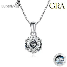 Pingentes borboleta beijo 1ct 100 face corte moissanite solitaire gota colares banhado a ouro pingente real s925 prata corrente jóias para mulher