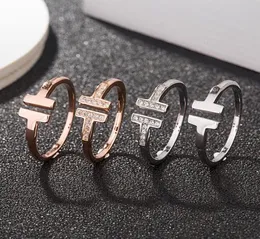 أزياء الحب مجوهرات S925 Sterling Silver Rings for Women Open Diamond Rings Rose Gold Letter T Style Wedding Ring4828976