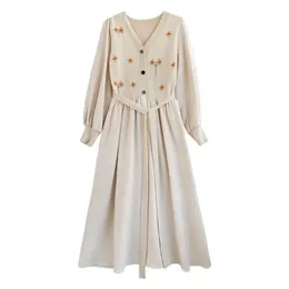 Hiver français doux robe mi-longue femmes élégant Vintage robe florale soirée tricoté tenue décontractée coréen Chic 231228