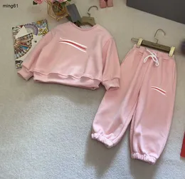 Brand Baby Tracksuits Piękne różowe dzieci Podwójny zestaw rozmiar 90-140 okrągły bluzy i spodnie Dec20 Dec20