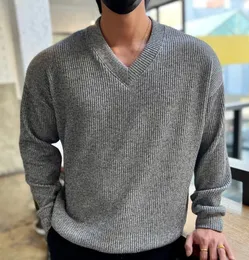2022 осень/зима, мужской свитер с v-образным вырезом, корейское издание, свободный однотонный вязаный длинный штанин, супер повседневный мужской большой размер 231228