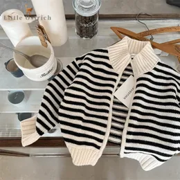 Born Baby Girl Boy Giacca a righe Neonato Bambino Bambino Manica lunga Cardigan lavorato a maglia Casual Maglione con cerniera Vestiti per bambini -2Y 231228