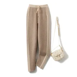 Beliarst 2023 Autumn Winter Thasedened Women S High Waist Small Leggingsファッションカラーコントラストニットパンツ100メリノウール231228