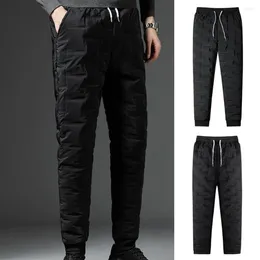 Men's Pants Men Down Windproof Thicken Plush Elastic Waist Solid Color All Match Winter Sweatpants For Outdoor