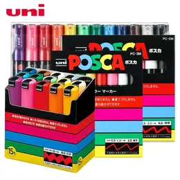 UNI POSCA-Farbmarkierungen 5 Größe Wasserbasis Acrylwerbung Graffiti Zeichnungsstift-Set Art-Supplies für Keramikgewebe Canvas 231227
