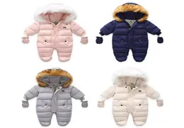 New Born Baby Winter Clothes Toddle Jumpsuit Hooded Inside Fleece Girl Boy Clothes Autumn Overalls Outerwear341v8979238