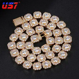 Chokers US7 11MM Clustered Diamond Tennis Chain In White Gold CZ Stone Cubic Zircon Box Clasp Necklaces For Men Jewelry323D